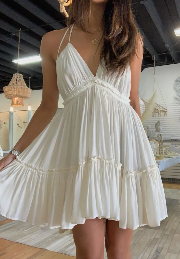 Cute A line Halter White Summer Chiffon Homecoming Dress Hoco Dress Mini 20th Birthday Outfit Cocktail Dresses DP1933 - Deanwangkt