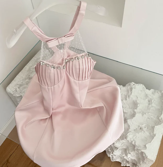 Sweet Pink A-Line Jewel Short Homecoming Dress Satin Birthday Dress Formal Dress DP2913 - Deanwangkt