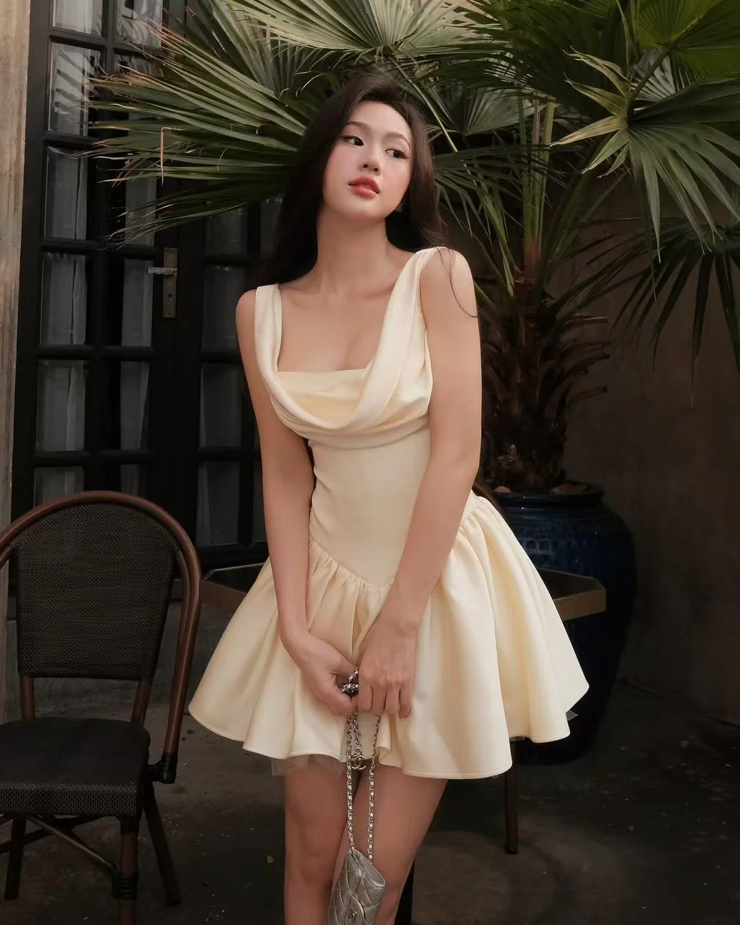 Pretty A line Square Neck Champagne Satin Formal Homecoming Dresses Short 16th Birthday Outfits Graduation Dress Mini Cocktail Dresses DH2466 - Deanwangkt