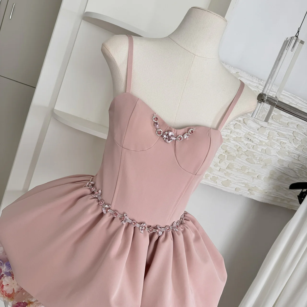 Sexy A line Spaghetti Straps Pink Min Summer Dress Holiday Party Homecoming Dress Birthday Outfits For Teens DP0150 - Deanwangkt