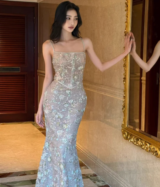 Elegant Spaghetti Straps Mermaid Tulle Long Prom Dresses, Formal Evening Dresses DP3109 - Deanwangkt