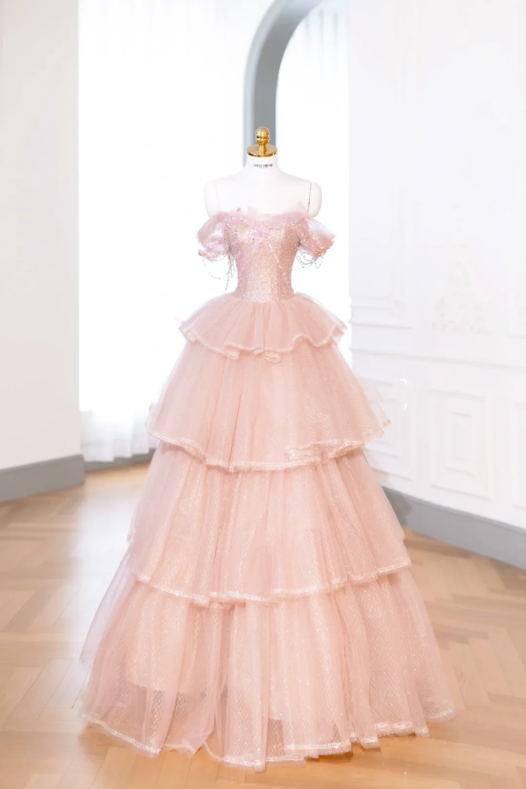 Elegant Glamour Ball Gown Off The Shoulder Pink Tulle Prom Dress Party Dress Evening Dresses DP894 - Deanwangkt