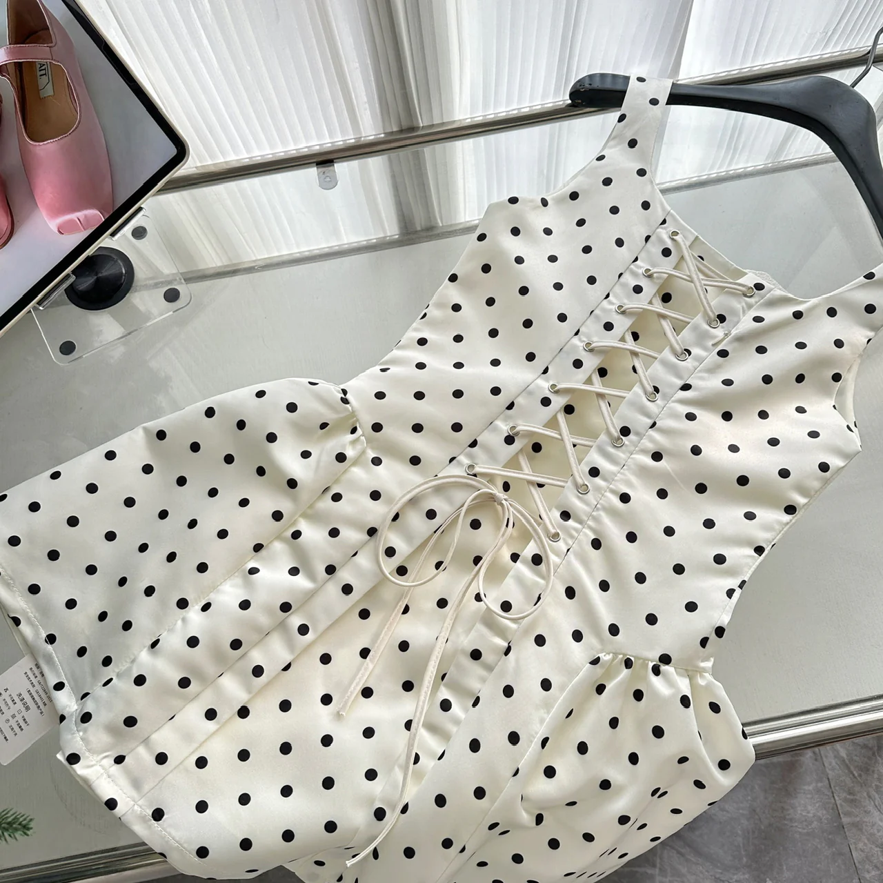 Sexy Ball Gown Square Neckline Satin Ivory Polka Dots Short Summer Dress Holiday Party Outfits For Women DP0120 - Deanwangkt