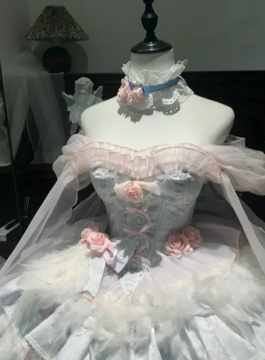 Cute Off-the-shoulder Ball Gown Short Birthday Dresses Sweet Pale Blue Lolita Dresses DP3089 - Deanwangkt