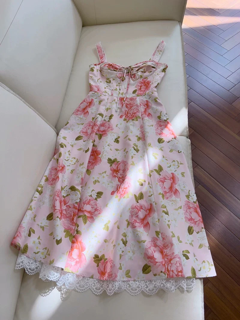 Elegant A line Straps Floral Pink Chiffon Sleeveless Long Evening Party Gowns Evening Formal Dresses Prom Dress W946 - Deanwangkt