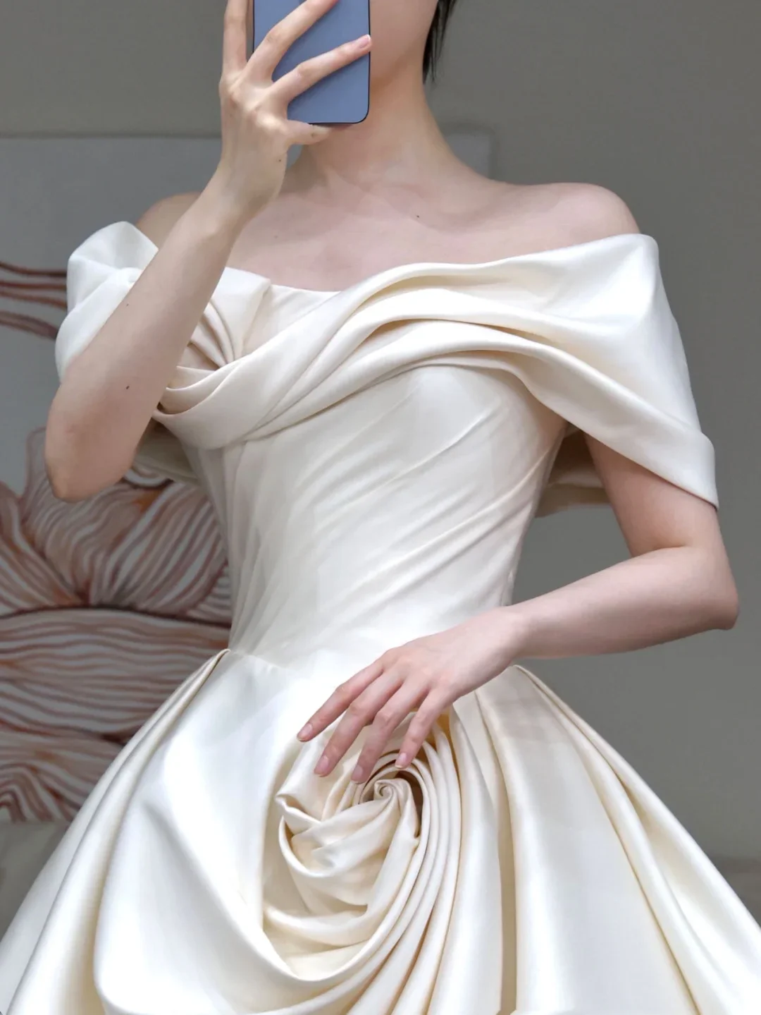 Classy Elegant A Line Off The Shoulder White Satin Long Wedding Dress Brides Dress DP649 - Deanwangkt