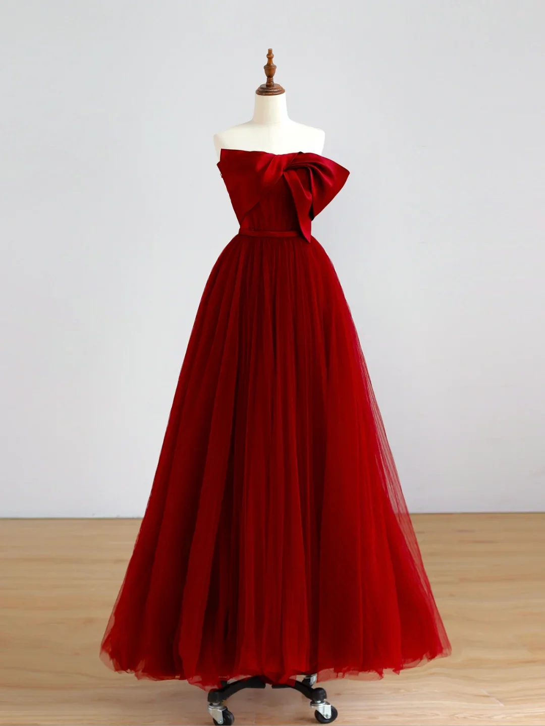 Elegant Glamour Ball Gown Strapless Burgundy Tulle Prom Dress Party Dress Evening Dresses DP1509 - Deanwangkt