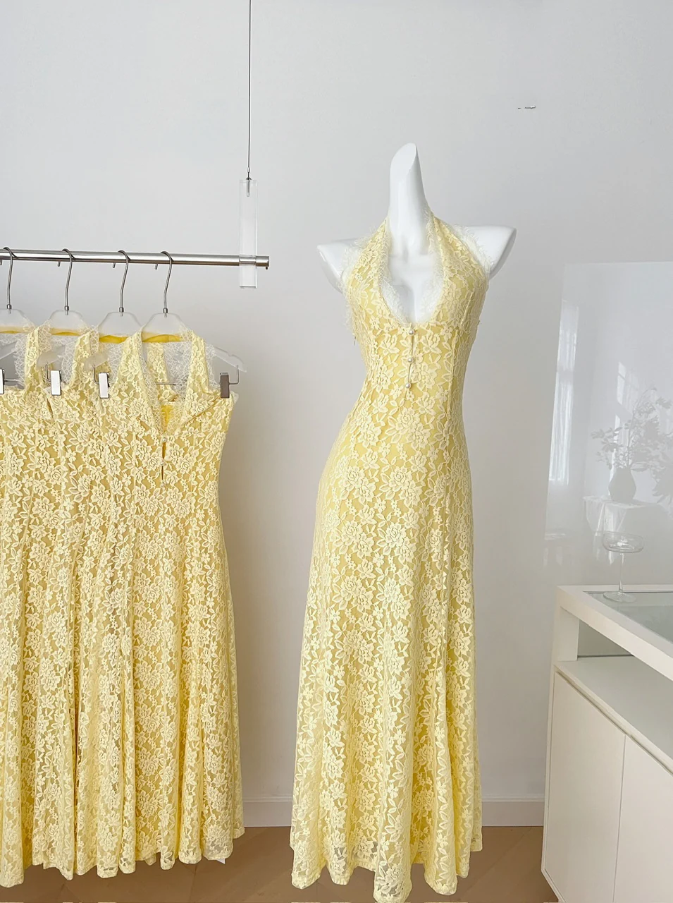 Sexy Sheath V Neckline Yellow Lace Summer Dress Holiday Party Outfits For Women DP0114 - Deanwangkt