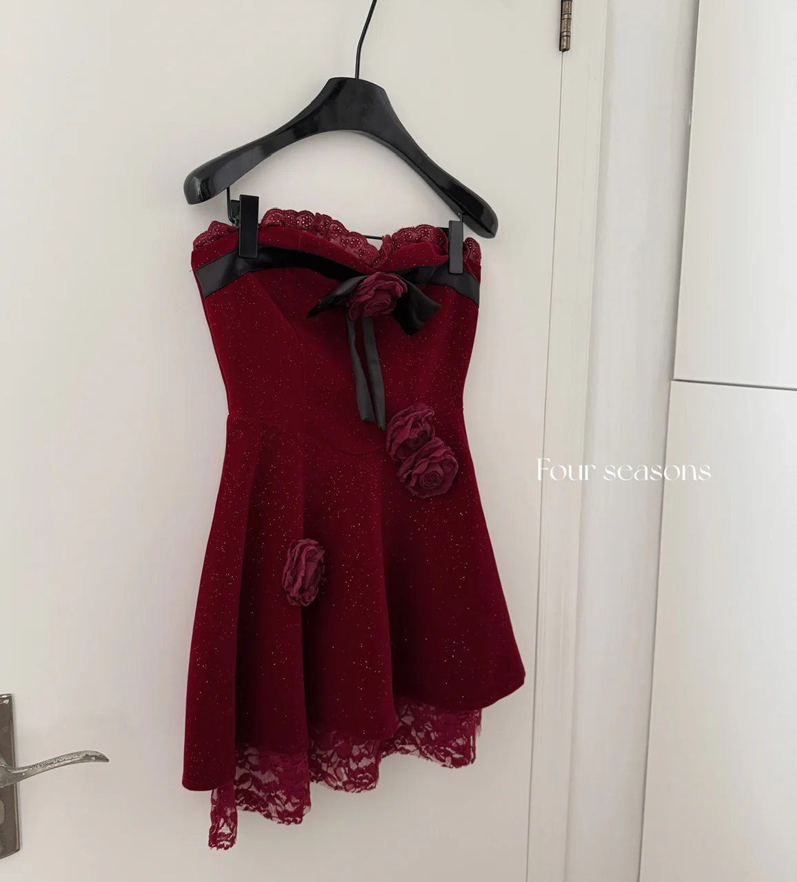 Sexy A line Strapless Summer Burgundy Velvet Dress Holiday Party Outfits For Women DP0028 - Deanwangkt