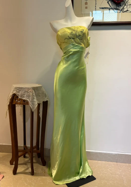 Glam Strapless Sheath Long Prom Dresses Satin Green Evening Dresses DP3335 - Deanwangkt