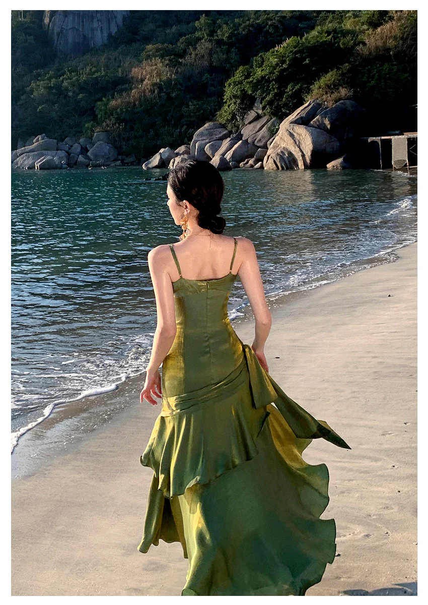 Pretty Mermaid Spaghetti Straps Sleeveless Green Prom Gown Long Evening Dress Prom Dresses DP235 - Deanwangkt