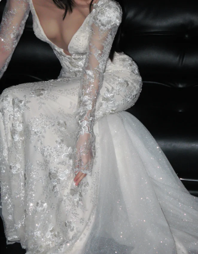 Gorgeous V-neck Mermaid Trail Wedding Dresses Beaded Applique Bridal Dresses Ivory Backless Bridal Gowns DP3703 - Deanwangkt