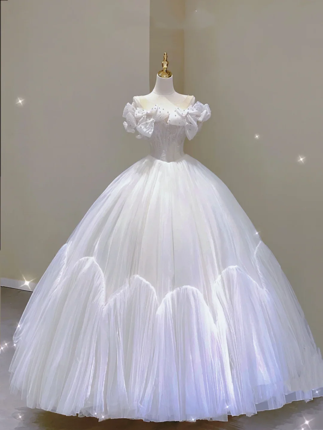 Classy Elegant Ball Gown Off The Shoulder White Long Satin Wedding Dresses Brides Dress DP316 - Deanwangkt