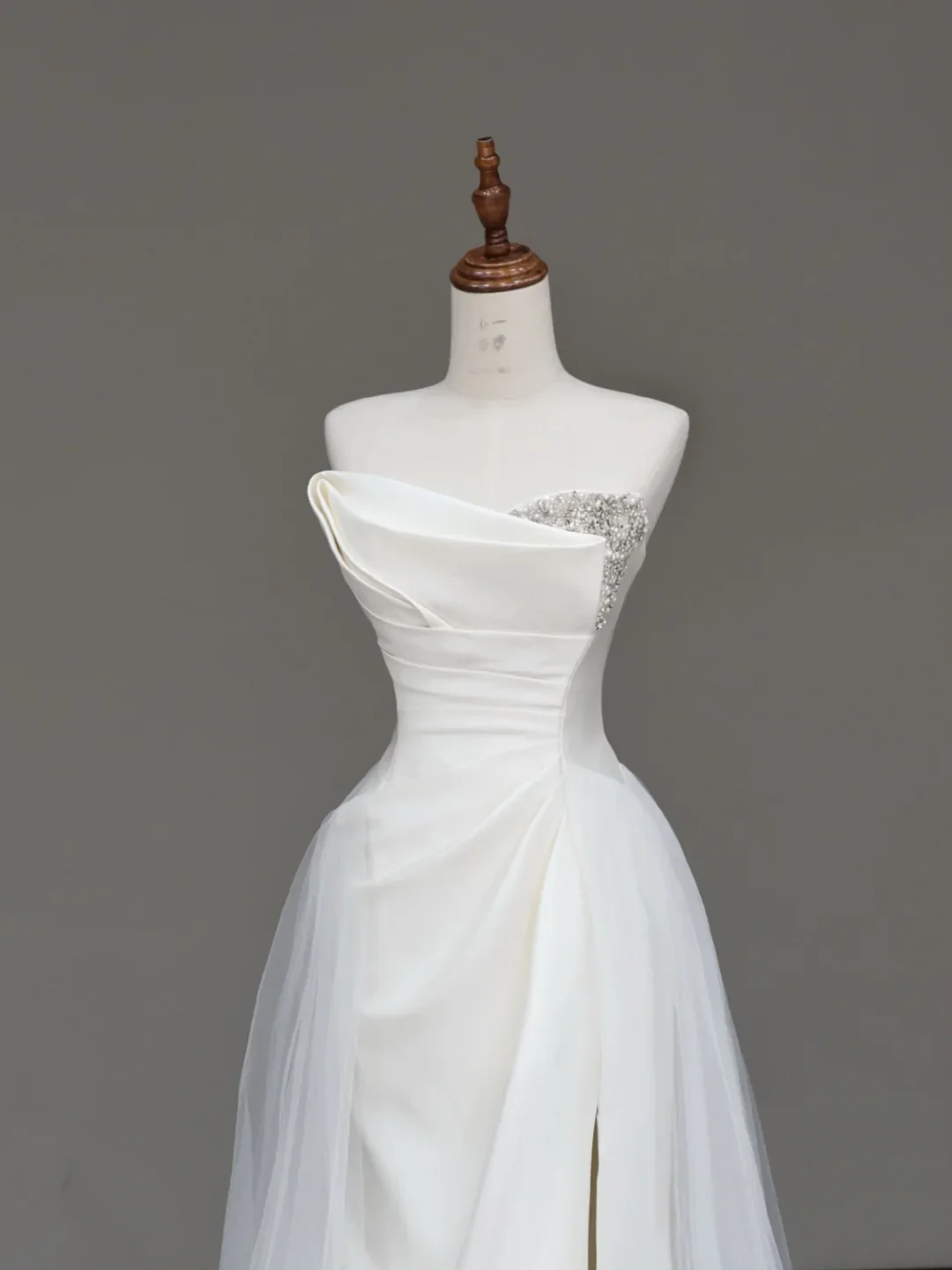 Unique Bridal Gown Mermaid Strapless White Satin Wedding Dresses Slit Bridal Gowns DP679 - Deanwangkt