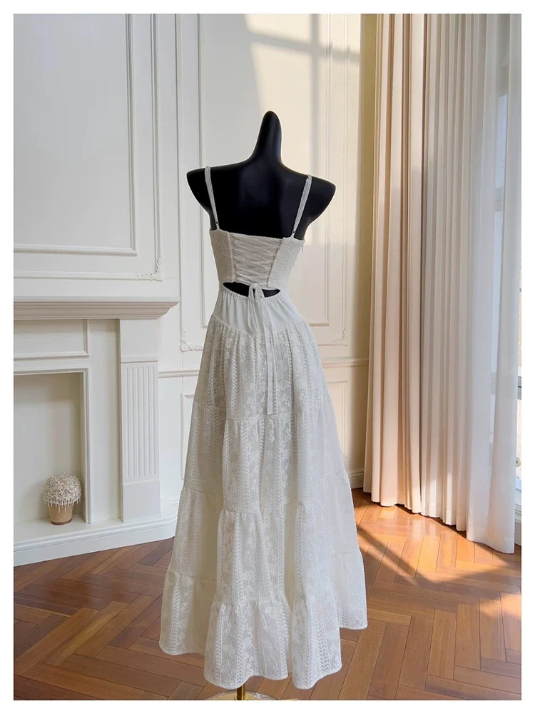 Elegant Mermaid Spaghetti Straps Sleeveless Lace White Long Evening Party Gowns Evening Formal Dresses Prom Dress W894 - Deanwangkt