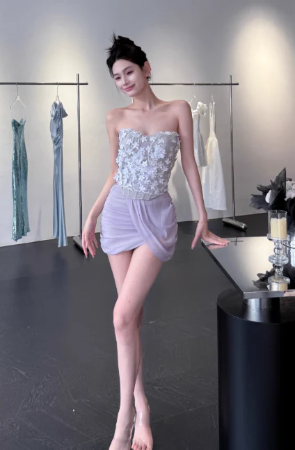 Sexy Strapless Sheath Short Prom Dresses, Purple Homecoming Dresses DP3134 - Deanwangkt