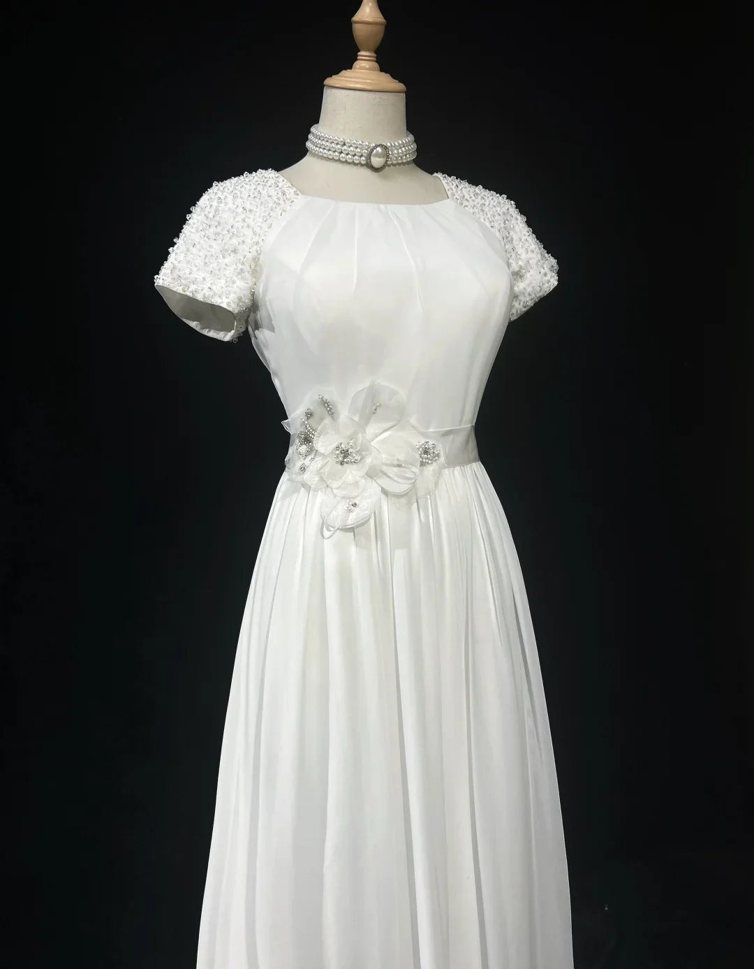 Modest Bridal Gown A line Square Neck White Short Sleeves Chiffon Wedding Dresses Timeless Brides Bridal Gowns DH1142 - Deanwangkt