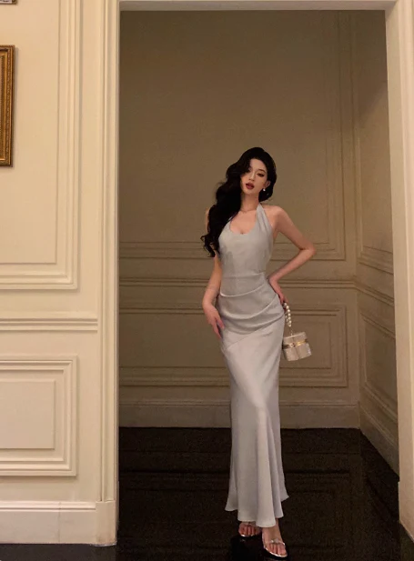 Sexy Mermaid Halter Light Blue 18th Birthday Dress Long Party Birthday Outfits For Women DP0177 - Deanwangkt