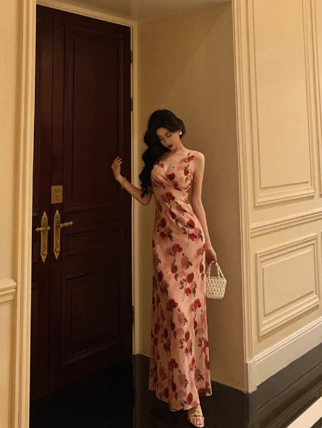 Sexy Sheath V Neckline Floral Pink 18th Birthday Dress Holiday Party Birthday Outfits For Women DP0155 - Deanwangkt