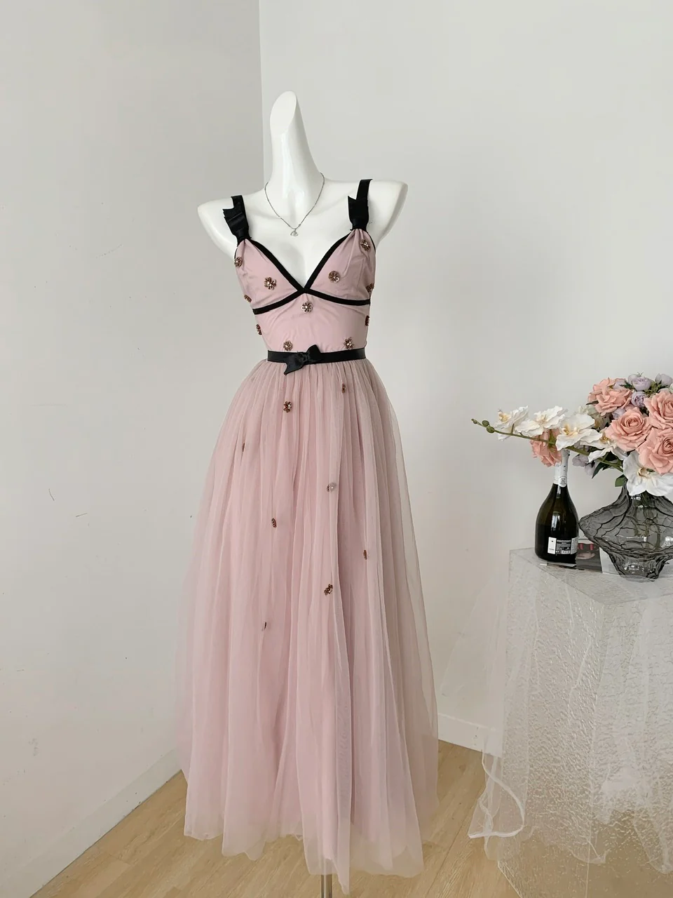 Cute A line Straps Pink Tulle Summer Dress Holiday Party Outfits For Women DP0113 - Deanwangkt