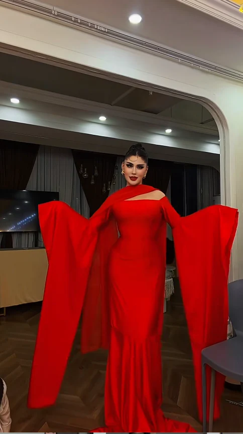 Glam Sheath Red Long Prom Dresses; Long-sleeved Chiffon Red Mother-of-the-Bridal Dress DP04028 - Deanwangkt