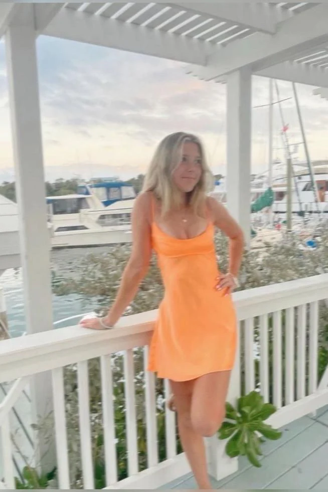 Simple Sheath Straps Orange Short Homecoming Dress Summer Hoco Dresses Cocktail Dress Birthday Outfits DP2099 - Deanwangkt