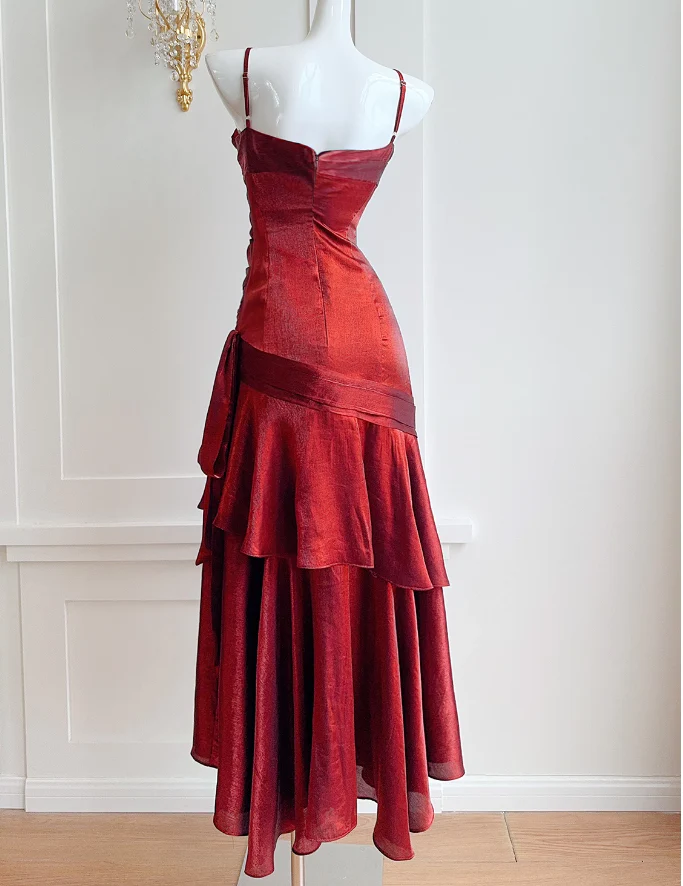 Modest Mermaid Spaghetti Straps Sleeveless Maroon Red Long Prom Gown Prom Dresses DP237 - Deanwangkt