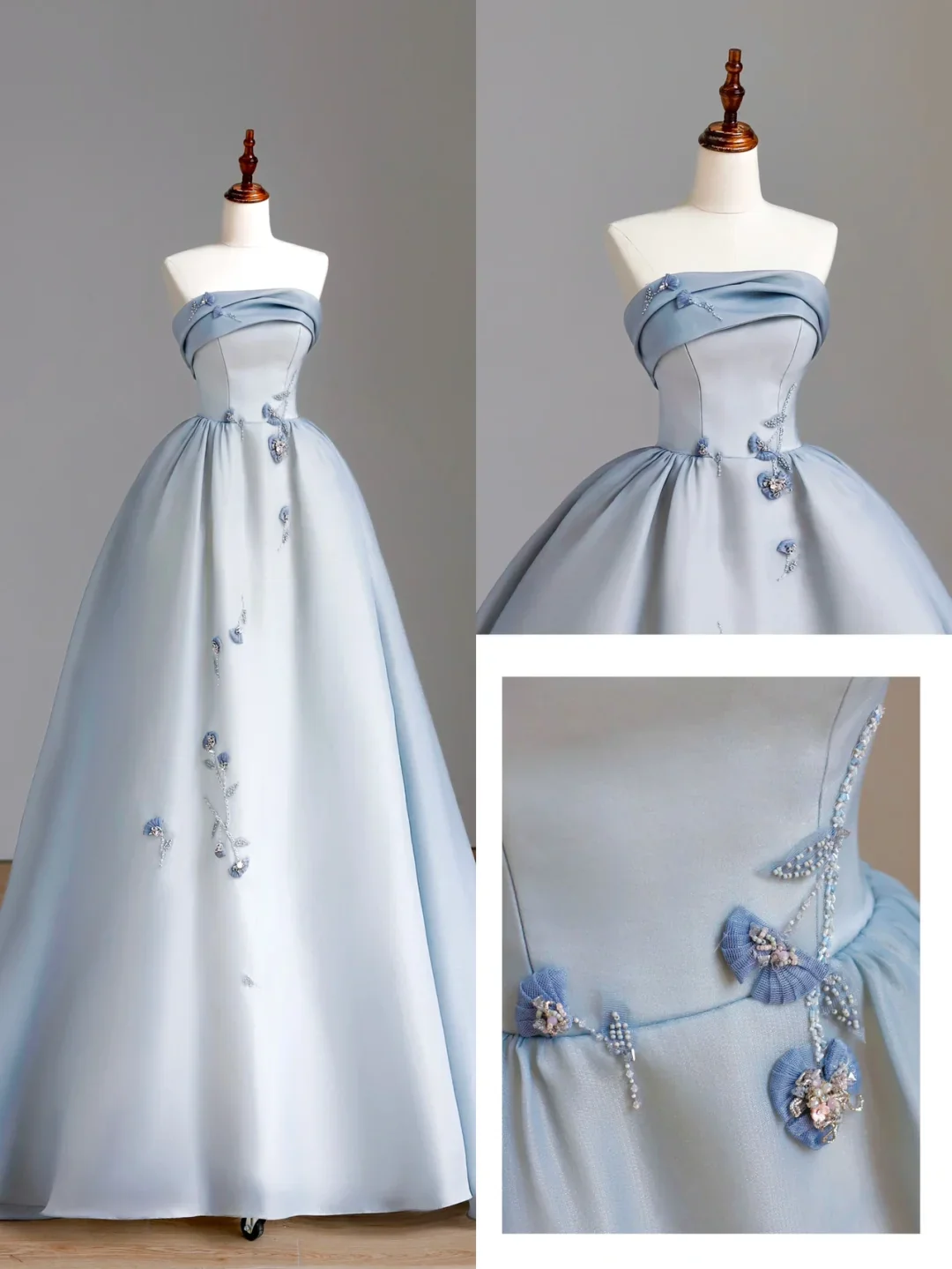 Elegant Glamour Ball Gown Strapless Blue Evening Gown Birthday Outfits Evening Dresses For Women DP1548 - Deanwangkt