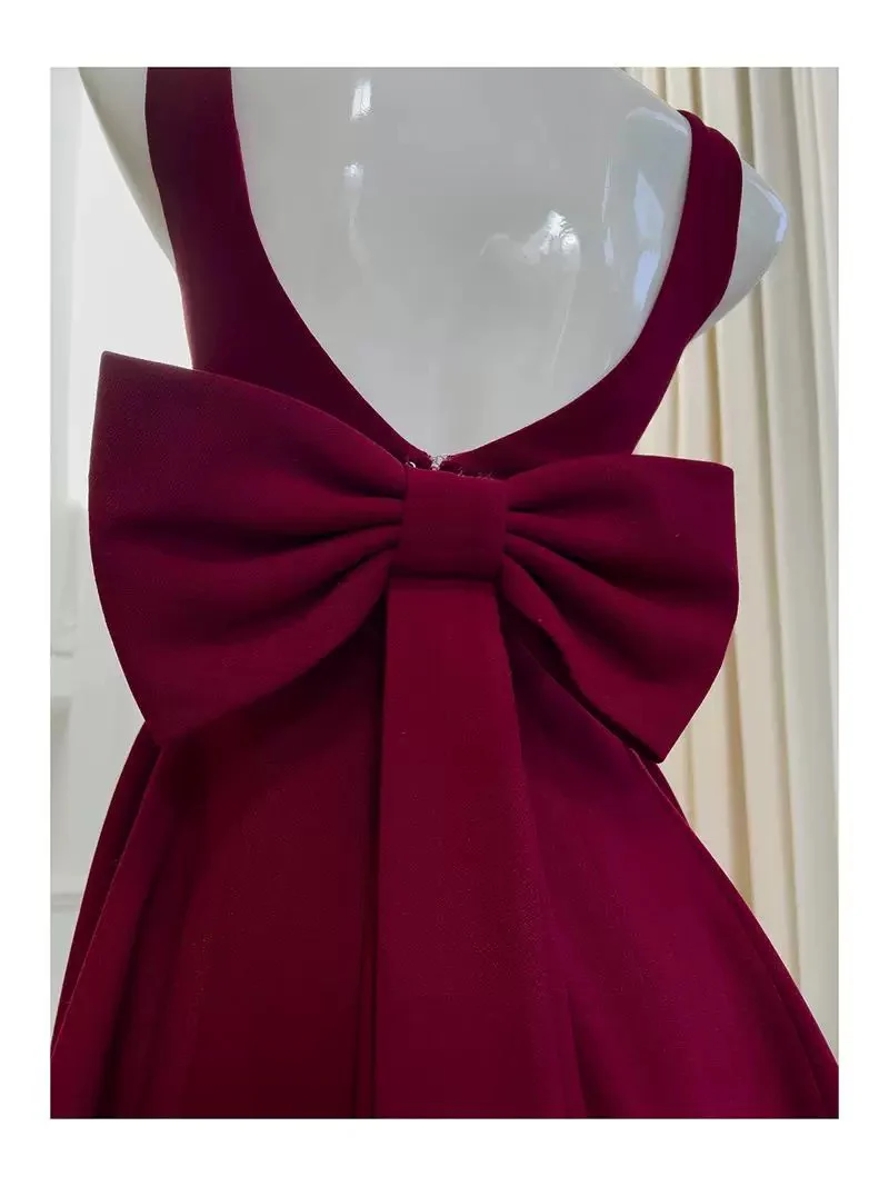 Trendy A line Square Burgundy Satin Sleeveless Formal Short 8th Grade Homecoming Dress Summer Middle School Hoco Dresses Cocktail Dress Birthday Outfits W922 - Deanwangkt