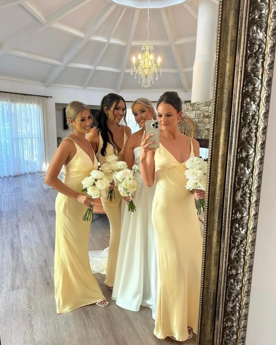 Gorgeous Sheath Straps Yellow Satin Prom Dresses Formal Summer Wedding Guest Dresses Wedding Guest Outfits DP766 - Deanwangkt
