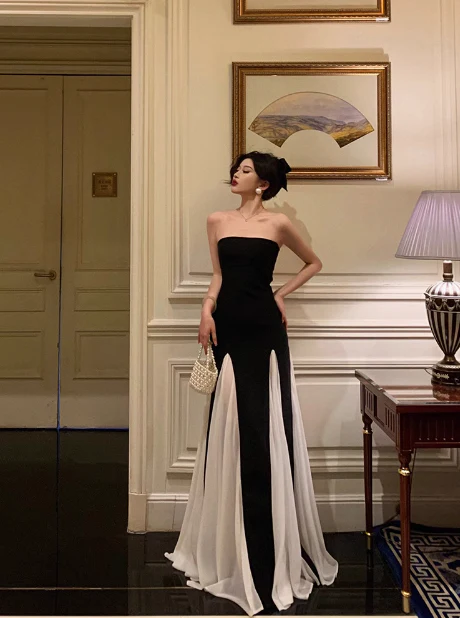 Sexy A line Strapless Black 18th Birthday Dress Long Party Birthday Outfits For Women DP0188 - Deanwangkt