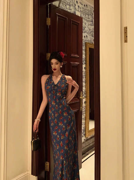 Classy Mermaid V Neckline Blue Floral 18th Birthday Dress Party Gown 21st Birthday Outfits Birthday Dress Ideas For Women DP569 - Deanwangkt