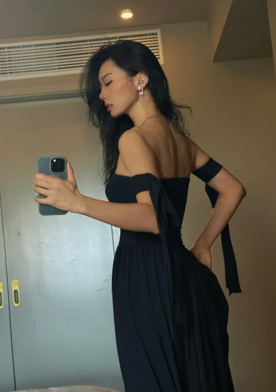 Sexy Off-the-shoulder Sheath Chiffon Evening Dresses Black Birthday Dresses DP03035 - Deanwangkt