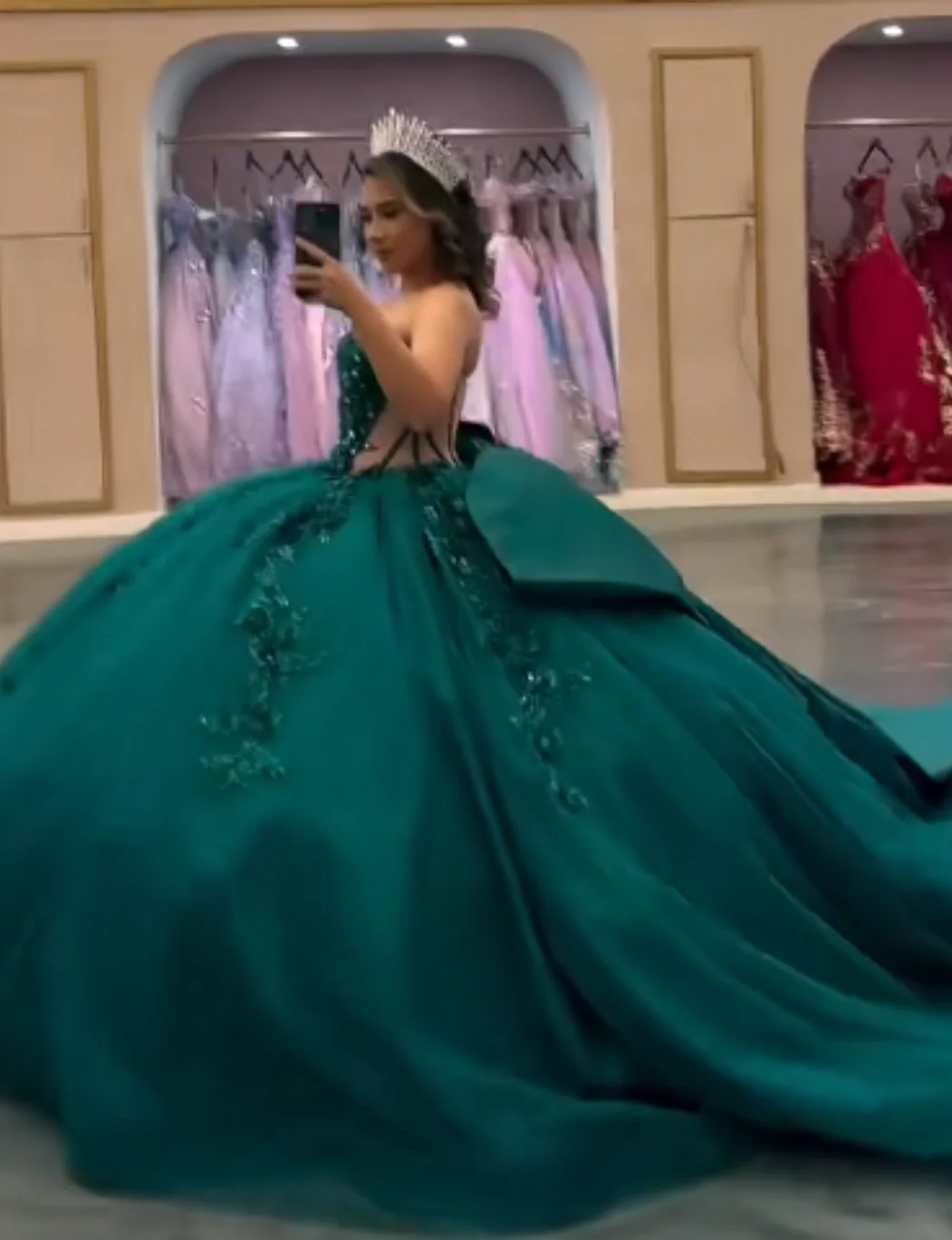 Cute Dark Green Ball Gown Strapless Quinceanera Dress Tulle Applique Sweet 16 Dress DP2947 - Deanwangkt