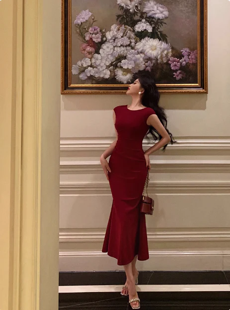 Elegant Mermaid Burgundy 18th Birthday Dress Party Gown Birthday Outfits Birthday Dress Ideas For Women DP606 - Deanwangkt