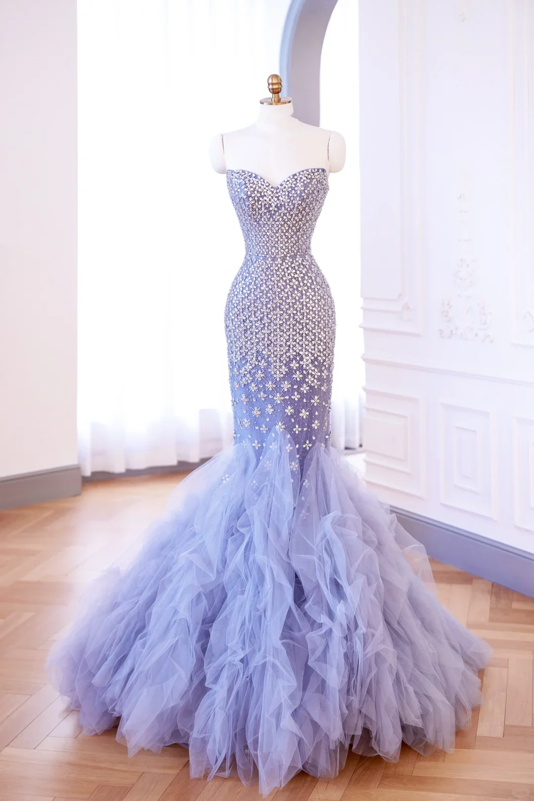 Classy Mermaid Lilac Sweetheart Tulle Beads Sequin Long Evening Gowns Party Dress Evening Dresses DP905 - Deanwangkt