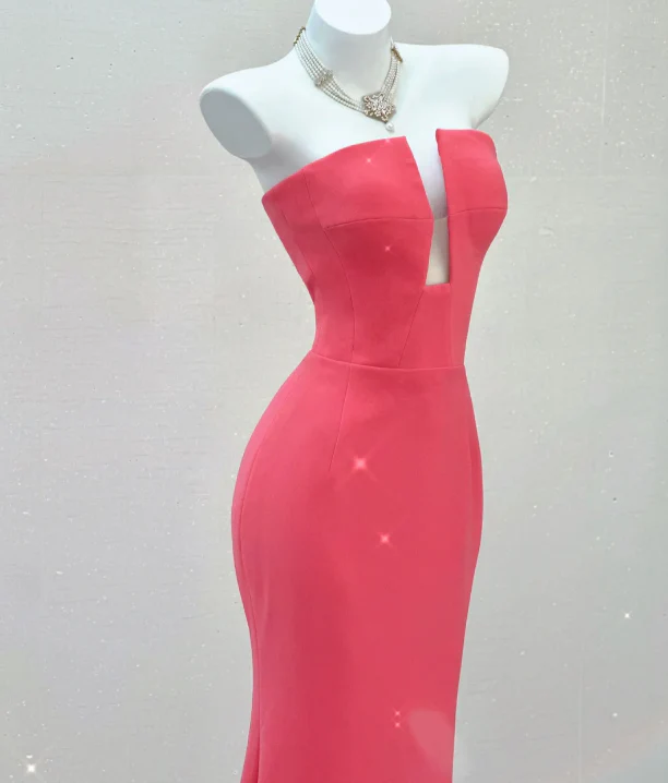 Classy Mermaid Strapless Pink Satin Evening Dress Long Prom Dresses P0022 - Deanwangkt