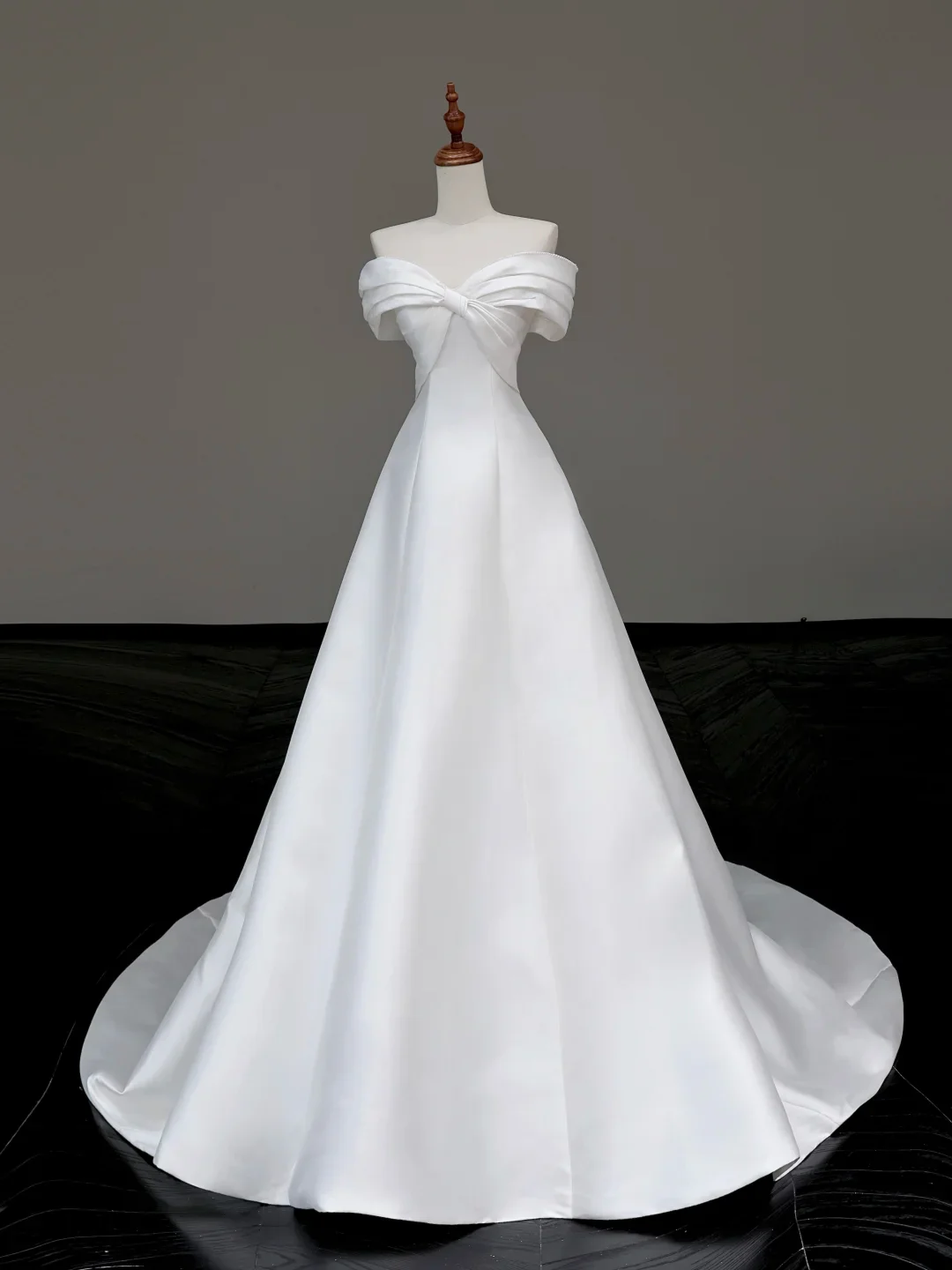 Classy Elegant A Line Off The Shoulder White Satin Long Wedding Dress Brides Dress DP653 - Deanwangkt
