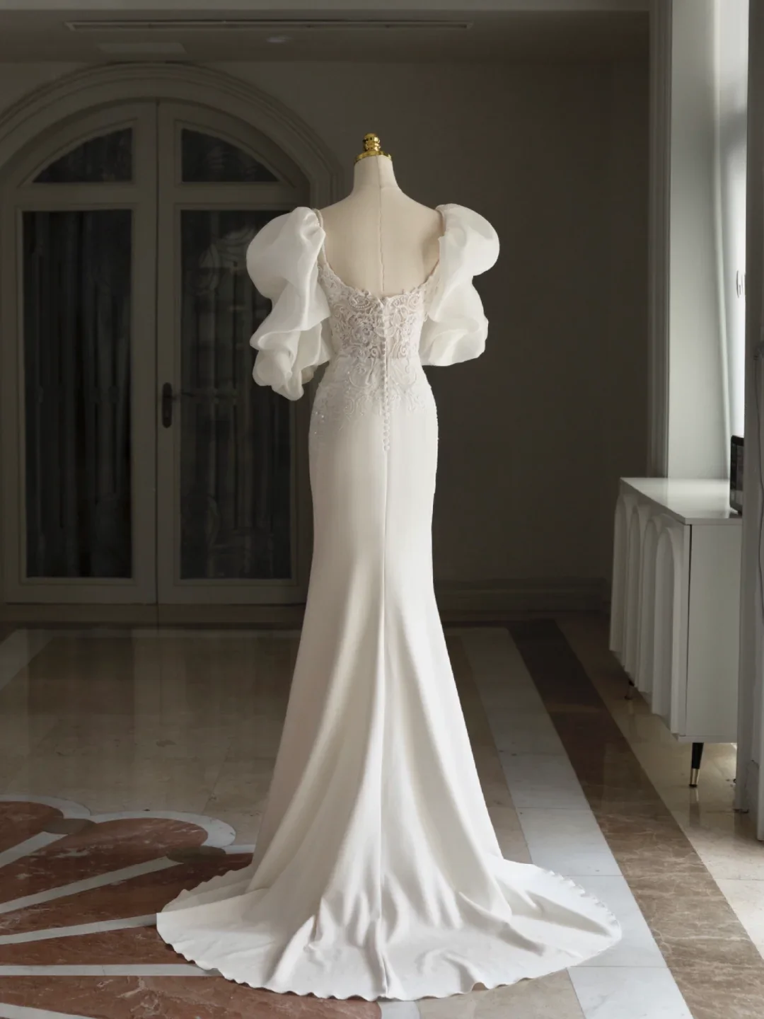 Retro Mermaid Sweetheart 3/4 Sleeves Satin Wedding Dress With Lace Wedding Dresses Modest Wedding Gowns DH1296 - Deanwangkt