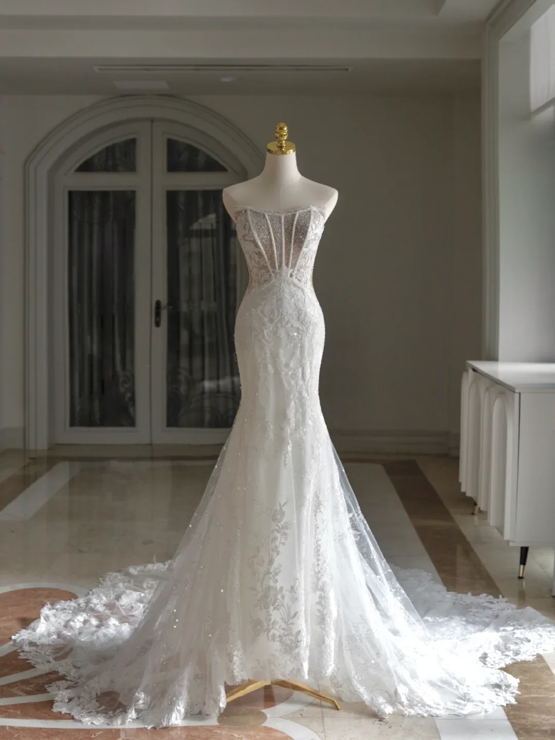 Retro Mermaid Sweetheart Sleeveless Wedding Dress With Lace Wedding Dresses Modest Wedding Gowns DH1299 - Deanwangkt