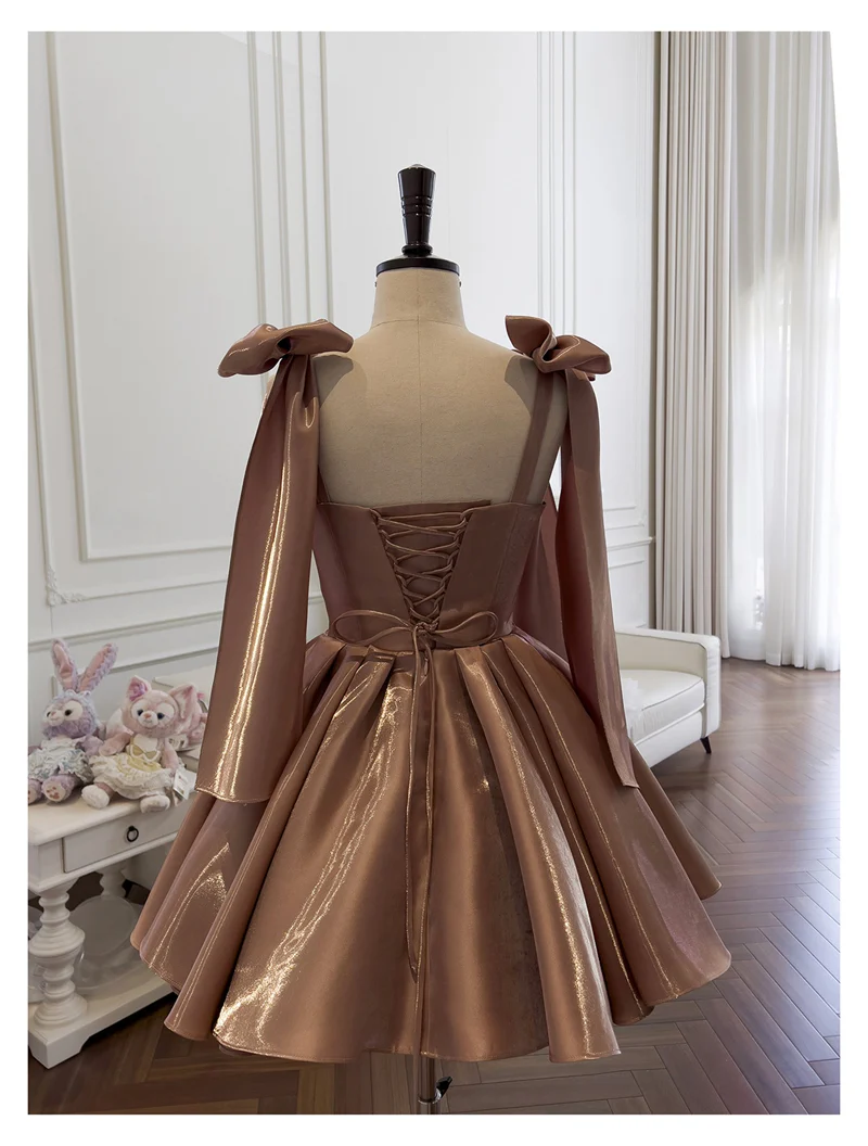 Sexy A line Spaghetti Straps Satin Brown Short Homecoming Dress Summer Hoco Dresses Cocktail Dress Birthday Outfits DP2289 - Deanwangkt