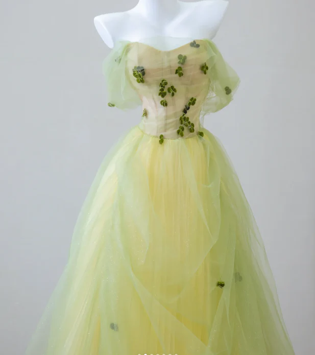 Sexy Ball Gown Off The Shoulder Sage Green Elegant Tulle Long Prom Dresses P0019 - Deanwangkt