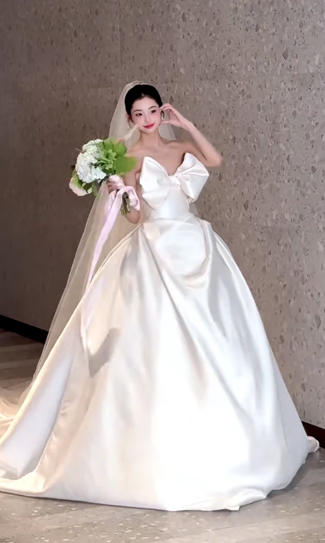 Timeless Strapless Ball Gown Satin Wedding Dress, White Bridal Gowns DP03048 - Deanwangkt