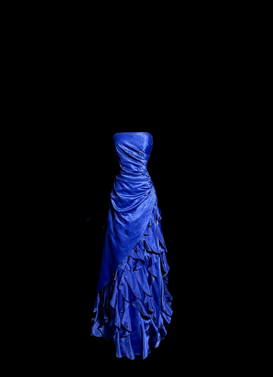 Vintage Ball Gown Strapless Royal Blue Satin Beaded Long Prom Dress Party Dress Graduation Dresses DP2081 - Deanwangkt