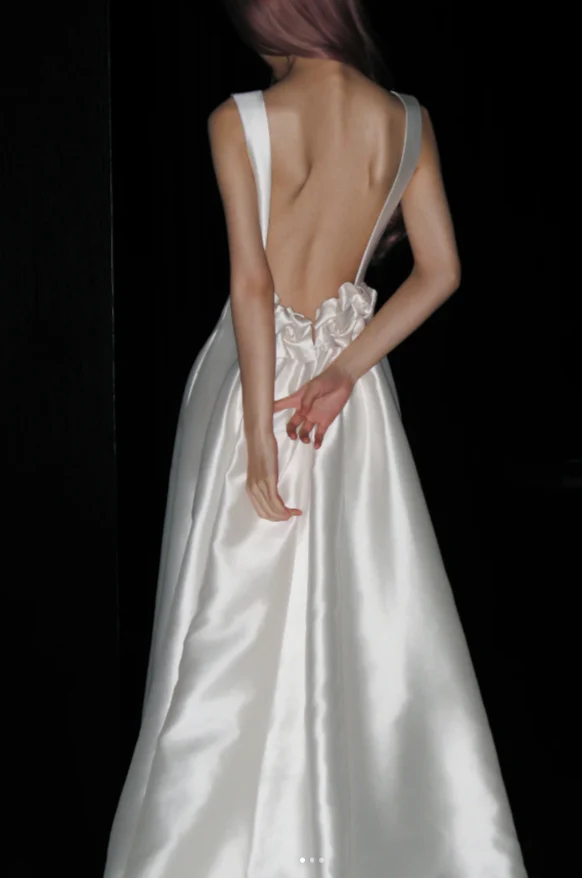 Timeless A-Line Satin Long Wedding Dresses, White Bridal Gowns, Sleeveless Bridal Dresses DP3978 - Deanwangkt
