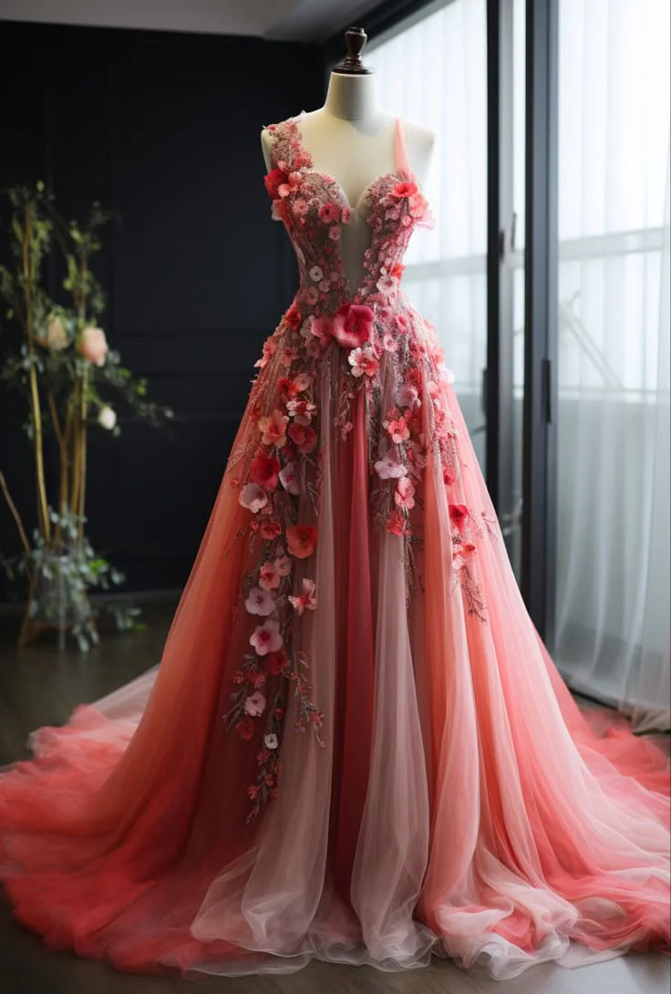 Pretty Ball Gown Sweetheart Pink Tulle Long Quinceanera Dress Formal Short Sleeves Flowers Vestido De 15 Anos Sweet 16 Dress W0288 - Deanwangkt
