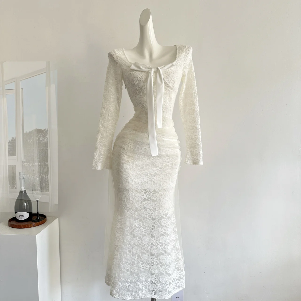 Sexy Mermaid Square Neckline Floral White Lace Summer Dress Holiday Party Outfits For Women DP0106 - Deanwangkt