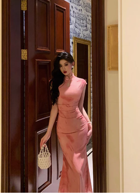 Sexy Mermaid High Neckline Pink 18th Birthday Dress Long Party Birthday Outfits For Women For Women DP0182 - Deanwangkt