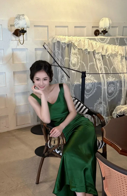 Elegant V-neck Sheath Satin Prom Dresses Dark Green Formal Dresses DP3186 - Deanwangkt