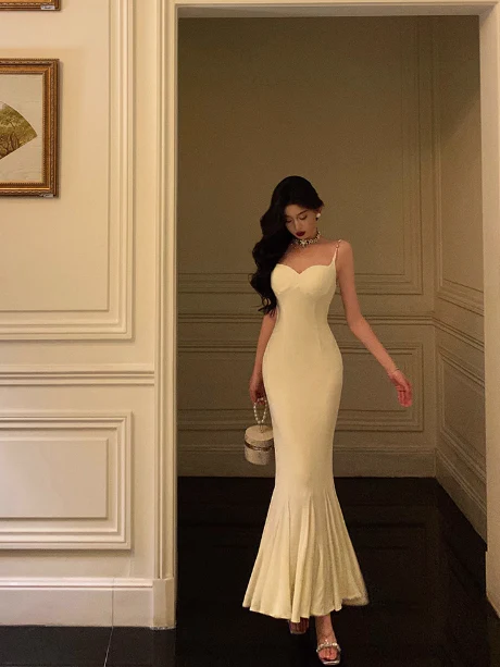 Elegant Mermaid Spaghetti Straps Ivory 18th Birthday Dress Party Gown Birthday Outfits Birthday Dress Ideas For Women DP593 - Deanwangkt